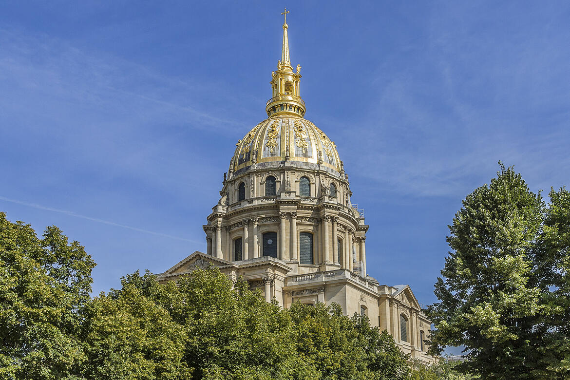 Gilded dome of the Hôtel des Invalides in Paris, France.