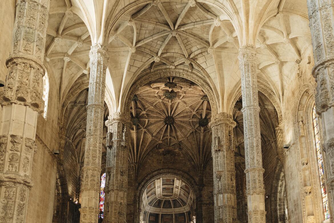 Nave of Jerónimos Monastery and Church, Portugal.