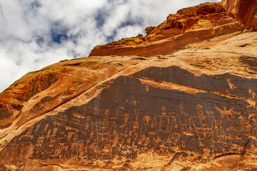 Kachina Petroglyph Panel at Bears Ears National Monument, USA. 